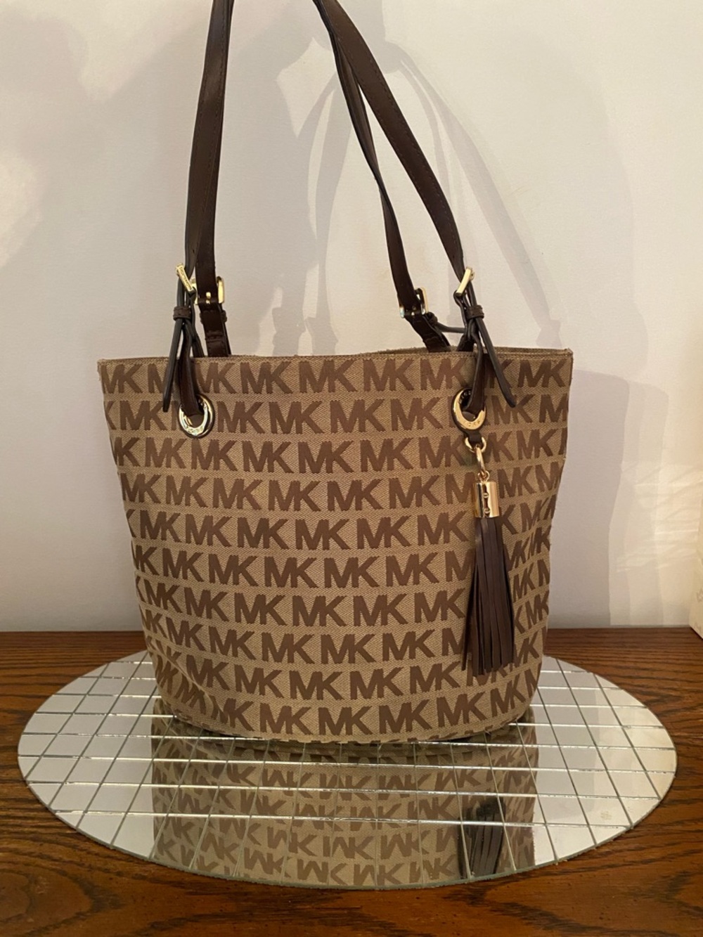 Michael Kors Tan/Brown MK Signature Tote with Tassel
